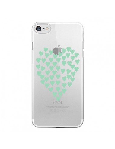 Coque iPhone 7/8 et SE 2020 Coeurs Heart Love Mint Bleu Vert Transparente - Project M