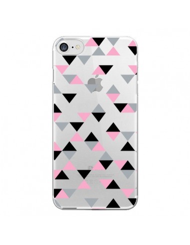 Coque iPhone 7/8 et SE 2020 Triangles Pink Rose Noir Transparente - Project M