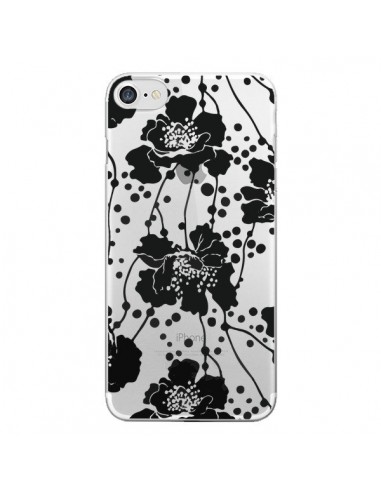 Coque iPhone 7/8 et SE 2020 Fleurs Noirs Flower Transparente - Dricia Do