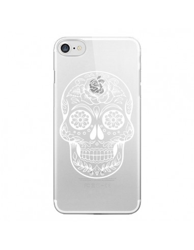 Coque iPhone 7/8 et SE 2020 Tête de Mort Mexicaine Blanche Transparente - Laetitia