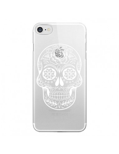 Coque iPhone 7/8 et SE 2020 Tête de Mort Mexicaine Blanche Transparente - Laetitia