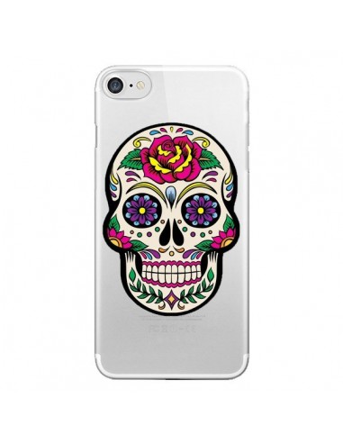 Coque iPhone 7/8 et SE 2020 Tête de Mort Mexicaine Fleurs Transparente - Laetitia