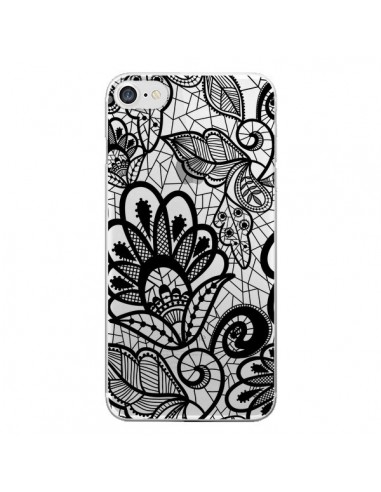 Coque iPhone 7/8 et SE 2020 Lace Fleur Flower Noir Transparente - Petit Griffin