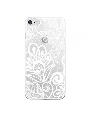 Coque iPhone 7/8 et SE 2020 Lace Fleur Flower Blanc Transparente - Petit Griffin