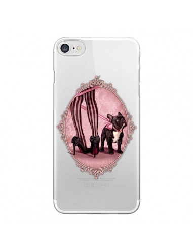 Coque iPhone 7/8 et SE 2020 Lady Jambes Chien Bulldog Dog Rose Pois Noir Transparente - Maryline Cazenave