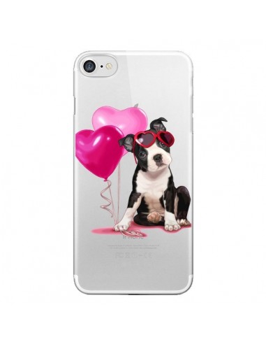 Coque iPhone 7/8 et SE 2020 Chien Dog Ballon Lunettes Coeur Rose Transparente - Maryline Cazenave