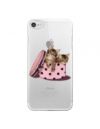 Coque iPhone 7/8 et SE 2020 Chaton Chat Kitten Boite Pois Transparente - Maryline Cazenave