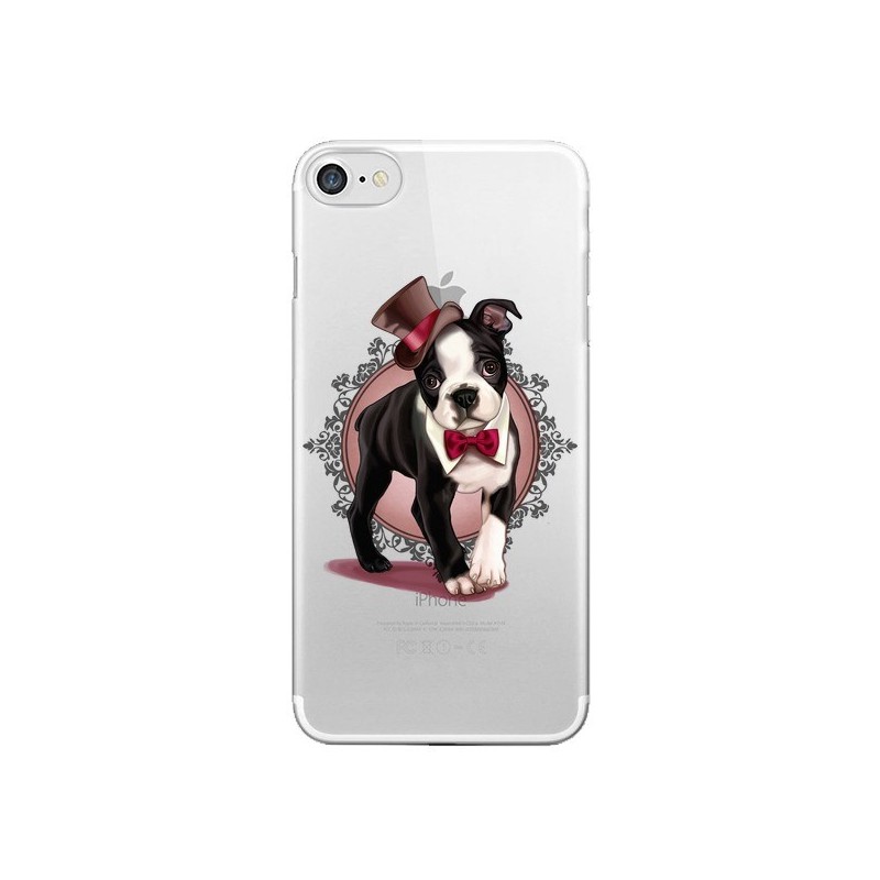 Coque iPhone 7/8 et SE 2020 Chien Bulldog Dog Gentleman Noeud Papillon Chapeau Transparente - Maryline Cazenave