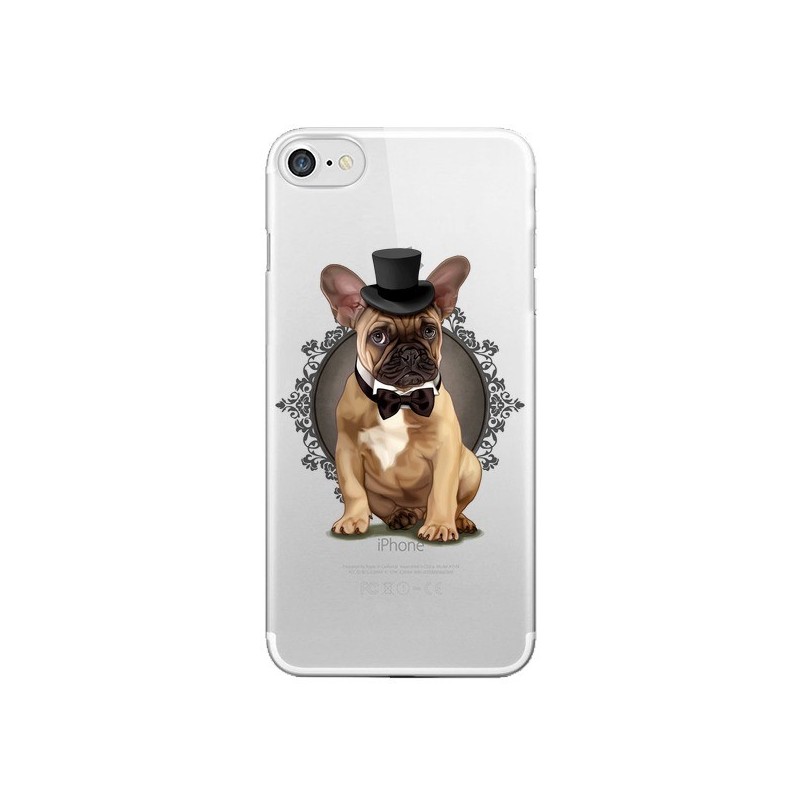 Coque iPhone 7/8 et SE 2020 Chien Bulldog Noeud Papillon Chapeau Transparente - Maryline Cazenave