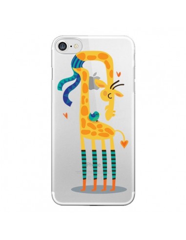 Coque iPhone 7/8 et SE 2020 L'oiseau et la Girafe Amour Love Transparente - Maria Jose Da Luz