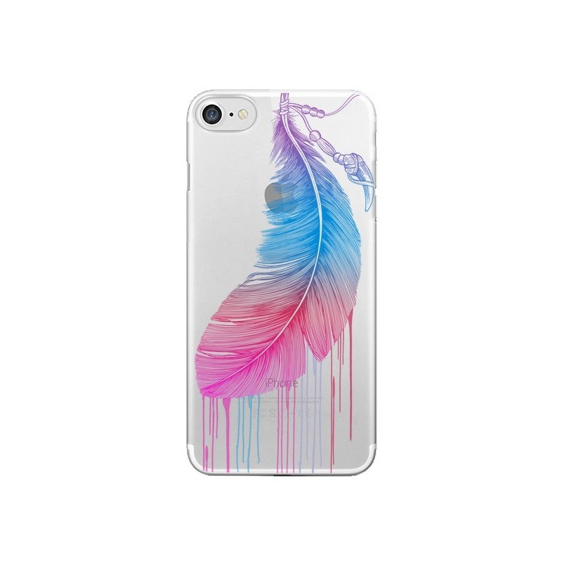 Coque iPhone 7/8 et SE 2020 Plume Feather Arc en Ciel Transparente - Rachel Caldwell