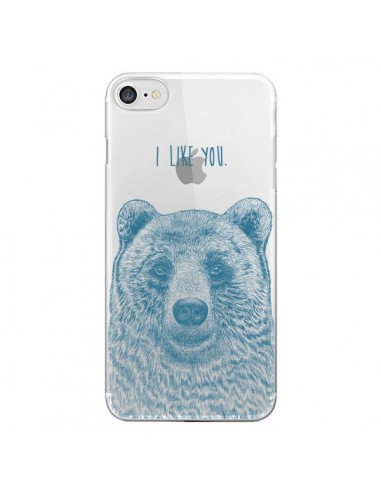 Coque iPhone 7/8 et SE 2020 I Love You Bear Ours Ourson Transparente - Rachel Caldwell