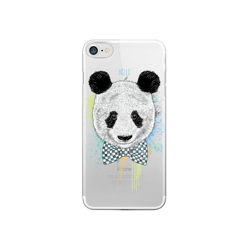 Coque iPhone 7/8 et SE 2020 Panda Noeud Papillon Transparente - Rachel Caldwell
