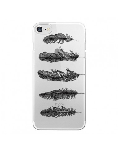 Coque iPhone 7/8 et SE 2020 Plume Feather Noir Transparente - Rachel Caldwell