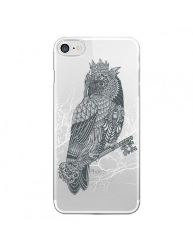 Coque iPhone 7/8 et SE 2020 Owl King Chouette Hibou Roi Transparente - Rachel Caldwell