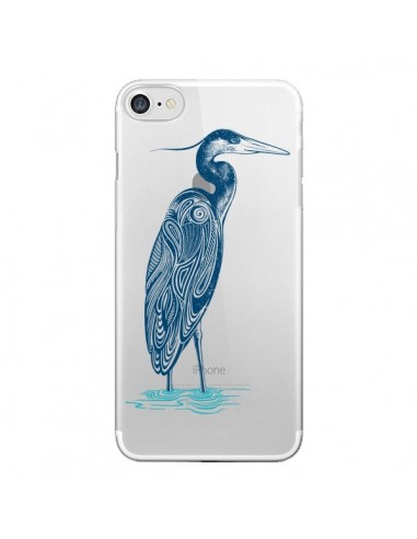 Coque iPhone 7/8 et SE 2020 Heron Blue Oiseau Transparente - Rachel Caldwell