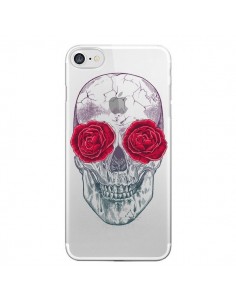 Coque iPhone 7/8 et SE 2020 Tête de Mort Rose Fleurs...