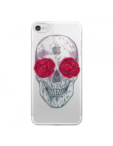 Coque iPhone 7/8 et SE 2020 Tête de Mort Rose Fleurs Transparente - Rachel Caldwell