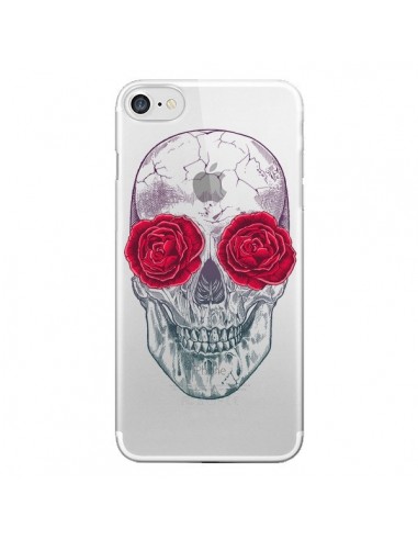 Coque iPhone 7/8 et SE 2020 Tête de Mort Rose Fleurs Transparente - Rachel Caldwell