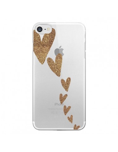 Coque iPhone 7/8 et SE 2020 Coeur Falling Gold Hearts Transparente - Sylvia Cook