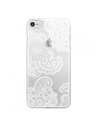 Coque iPhone 7/8 et SE 2020 Lacey Paisley Mandala Blanc Fleur Transparente - Sylvia Cook