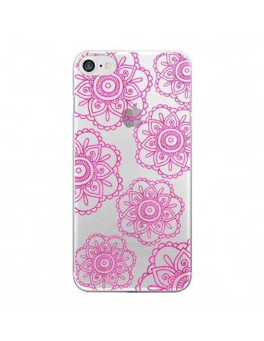 Coque iPhone 7/8 et SE 2020 Pink Doodle Flower Mandala Rose Fleur Transparente - Sylvia Cook