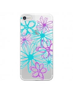 Coque iPhone 7/8 et SE 2020 Turquoise and Purple Flowers...