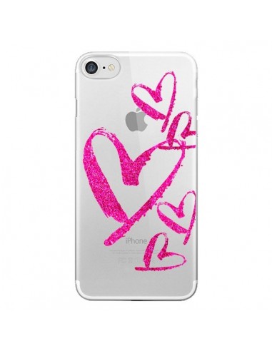 Coque iPhone 7/8 et SE 2020 Pink Heart Coeur Rose Transparente - Sylvia Cook