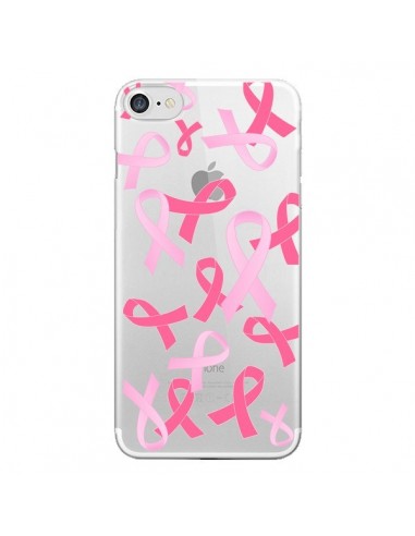 Coque iPhone 7/8 et SE 2020 Pink Ribbons Ruban Rose Transparente - Sylvia Cook