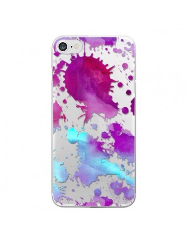 Coque iPhone 7/8 et SE 2020 Watercolor Splash Taches Bleu Violet Transparente - Sylvia Cook