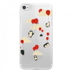 Coque iPhone 7/8 et SE 2020 Pingouin Ciel Ballons...