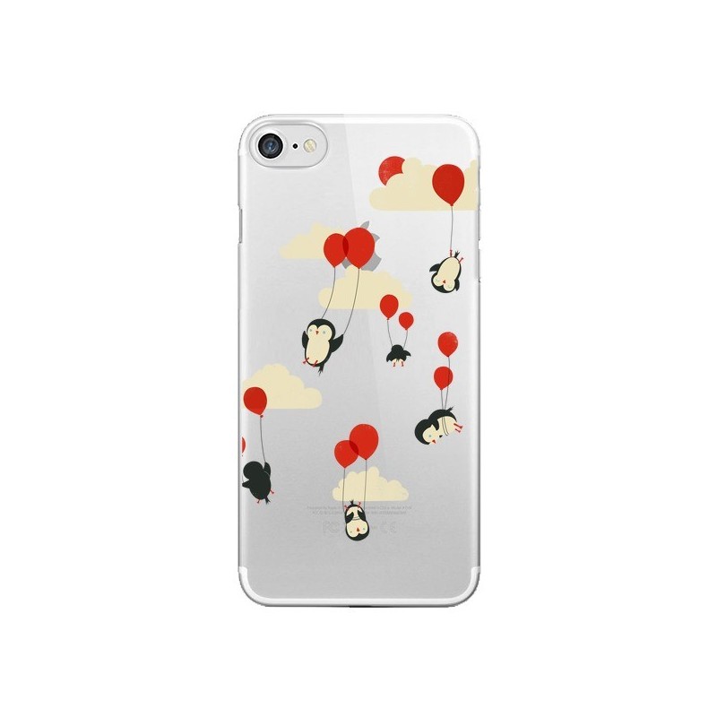 Coque iPhone 7/8 et SE 2020 Pingouin Ciel Ballons Transparente - Jay Fleck