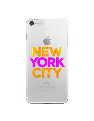 Coque iPhone 7/8 et SE 2020 New York City NYC Orange Rose Transparente - Javier Martinez