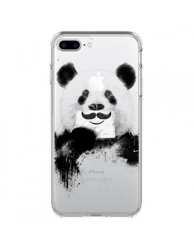 Coque iPhone 7 Plus et 8 Plus Funny Panda Moustache Transparente - Balazs Solti