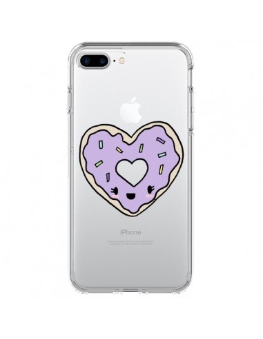 Coque iPhone 7 Plus et 8 Plus Donuts Heart Coeur Violet Transparente - Claudia Ramos