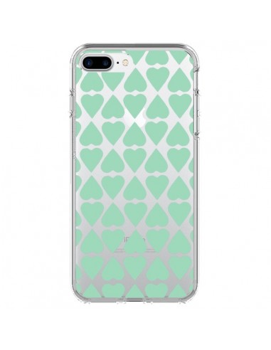 Coque iPhone 7 Plus et 8 Plus Coeurs Heart Mint Bleu Vert Transparente - Project M