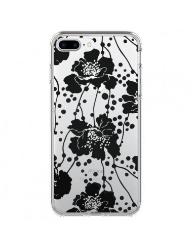 Coque iPhone 7 Plus et 8 Plus Fleurs Noirs Flower Transparente - Dricia Do