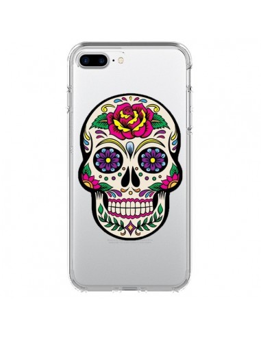 Coque iPhone 7 Plus et 8 Plus Tête de Mort Mexicaine Fleurs Transparente - Laetitia