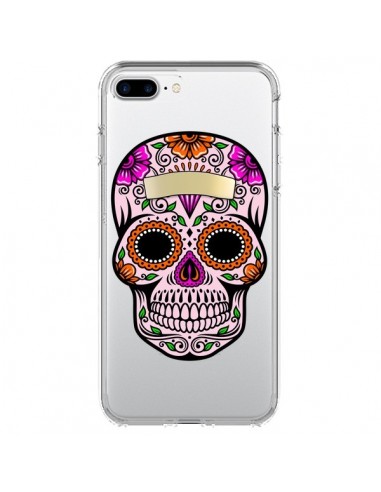 Coque iPhone 7 Plus et 8 Plus Tête de Mort Mexicaine Noir Rose Transparente - Laetitia