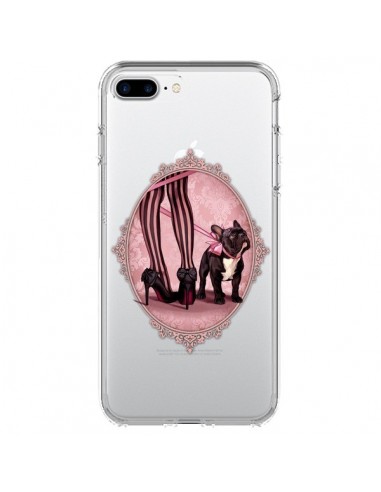 Coque iPhone 7 Plus et 8 Plus Lady Jambes Chien Bulldog Dog Rose Pois Noir Transparente - Maryline Cazenave