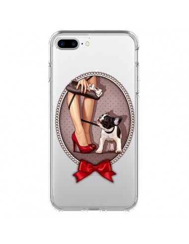Coque iPhone 7 Plus et 8 Plus Lady Jambes Chien Bulldog Dog Pois Noeud Papillon Transparente - Maryline Cazenave
