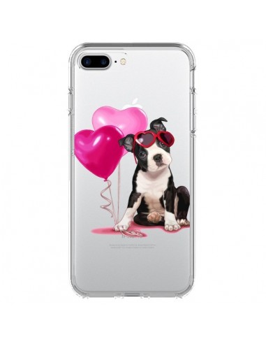 Coque iPhone 7 Plus et 8 Plus Chien Dog Ballon Lunettes Coeur Rose Transparente - Maryline Cazenave