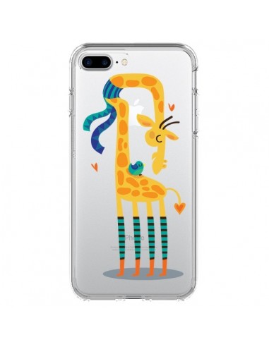 Coque iPhone 7 Plus et 8 Plus L'oiseau et la Girafe Amour Love Transparente - Maria Jose Da Luz