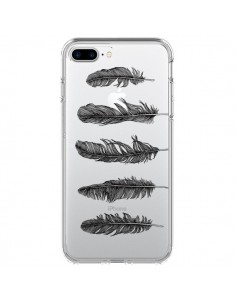 Coque iPhone 7 Plus et 8 Plus Plume Feather Noir...