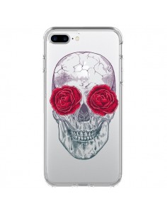 Coque iPhone 7 Plus et 8 Plus Tête de Mort Rose Fleurs...
