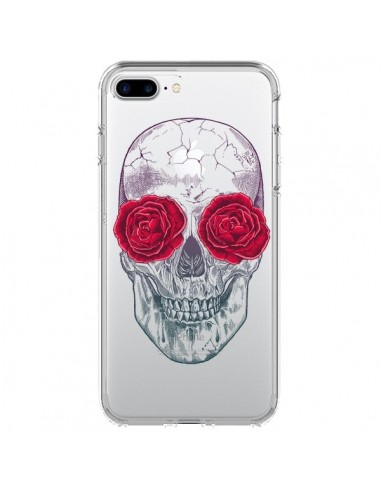 Coque iPhone 7 Plus et 8 Plus Tête de Mort Rose Fleurs Transparente - Rachel Caldwell