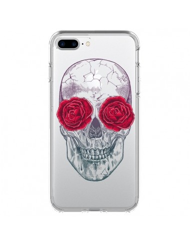 Coque iPhone 7 Plus et 8 Plus Tête de Mort Rose Fleurs Transparente - Rachel Caldwell