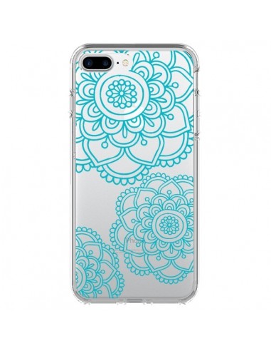 Coque iPhone 7 Plus et 8 Plus Mandala Bleu Aqua Doodle Flower Transparente - Sylvia Cook