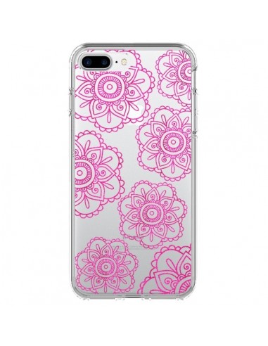 Coque iPhone 7 Plus et 8 Plus Pink Doodle Flower Mandala Rose Fleur Transparente - Sylvia Cook