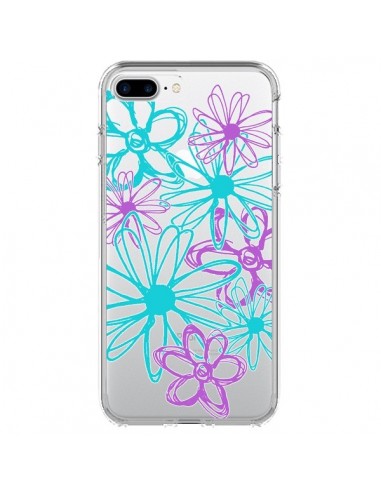 Coque iPhone 7 Plus et 8 Plus Turquoise and Purple Flowers Fleurs Violettes Transparente - Sylvia Cook